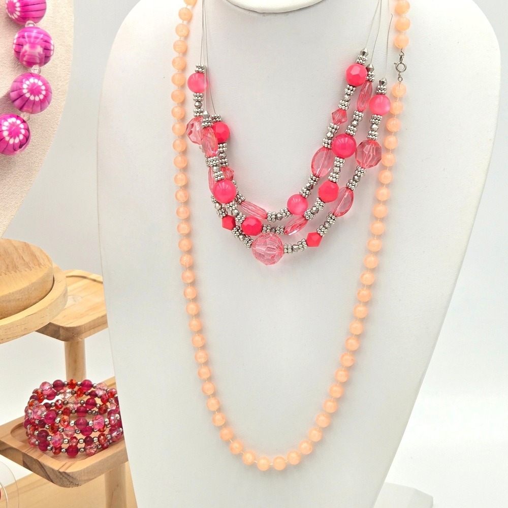 Bubblegum Dreams Jewelry Mixed Lot 12pc Pink Necklaces Bracelets Earrings Set‎ - Picture 4 of 9